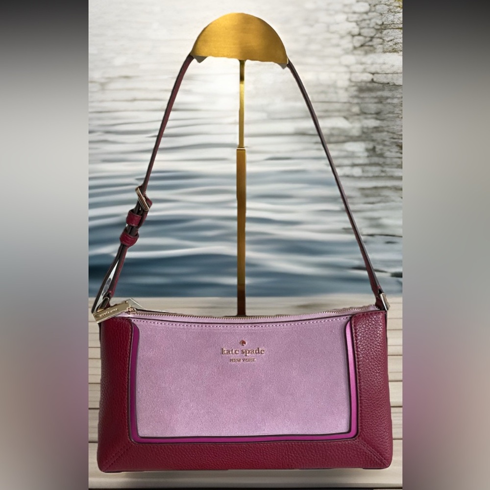 🆕 Kate Spade Lena Suede Leather Colorblock Blackberry Shoulder Bag Burgundy Pink